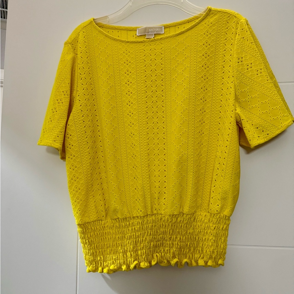 Michael Kors Yellow Boxy Smocked Blouse